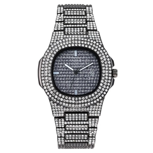 Luxury Unisex Silver Gold Iced-Out Bling CZ Crystal Fashion Quartz Watch for Men and Women