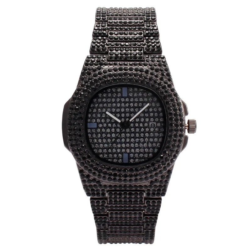 Luxury Unisex Silver Gold Iced-Out Bling CZ Crystal Fashion Quartz Watch for Men and Women