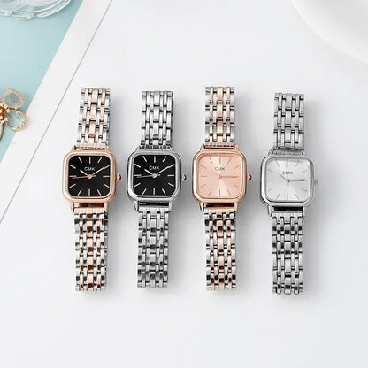 Steel Strap Quartz Watch Women Square Dial Analog Quartz Wristwatch