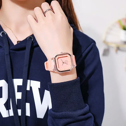 watch new square female watch student model children silicone diamond trend fashion ladies watch