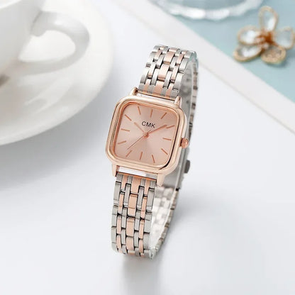 Steel Strap Quartz Watch Women Square Dial Analog Quartz Wristwatch