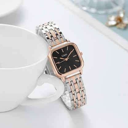 Steel Strap Quartz Watch Women Square Dial Analog Quartz Wristwatch