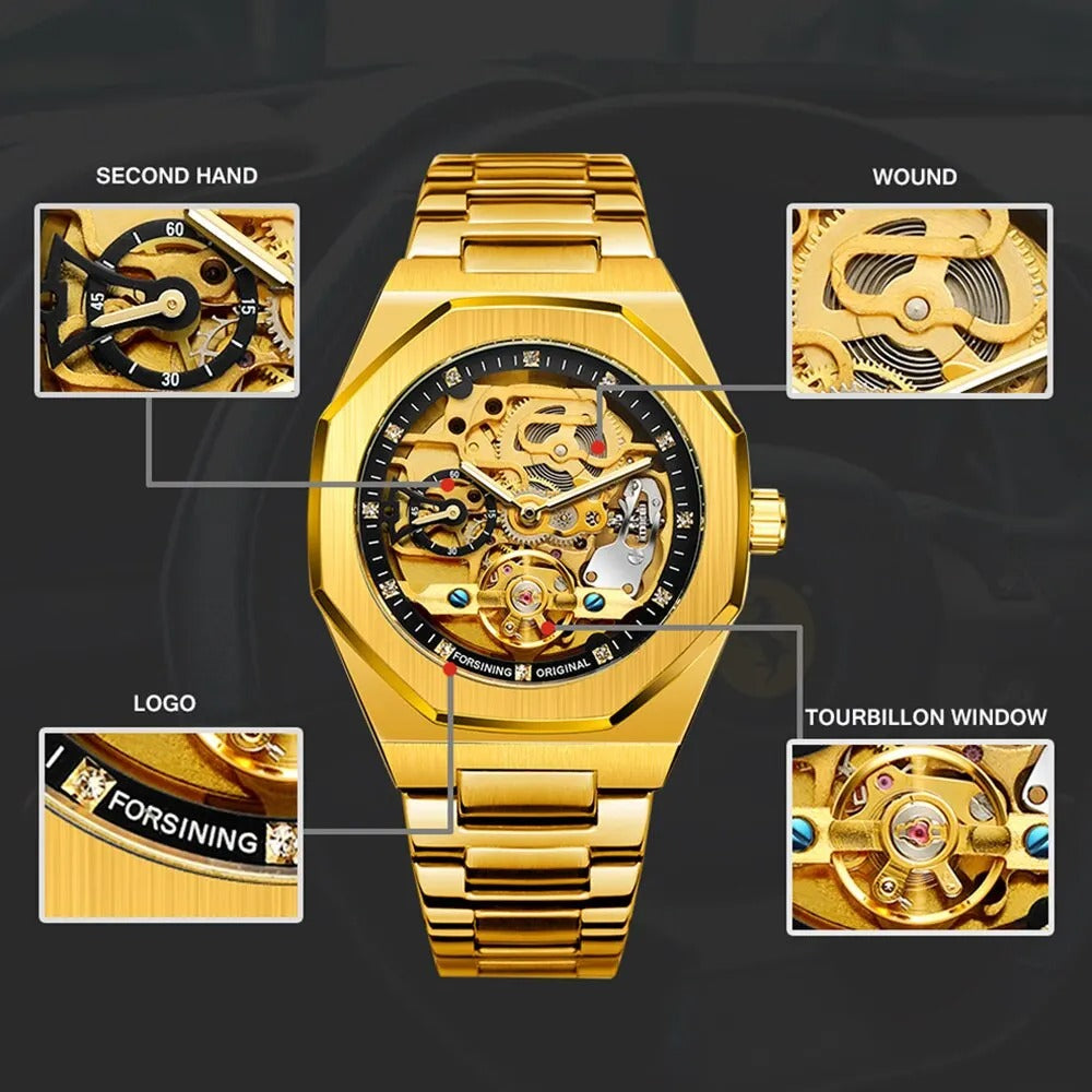 Steel Strap Skeleton Mens Watches Tourbillon Mechanical Watch for Men Automatic Top Brand Luxury Reloj Hombre