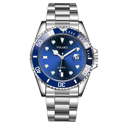 Men Watch Luxury Quartz Watch Business Watches Blue Dial Calendar Men Stainless Steel Band Fashion Male Wrist Watch Clock