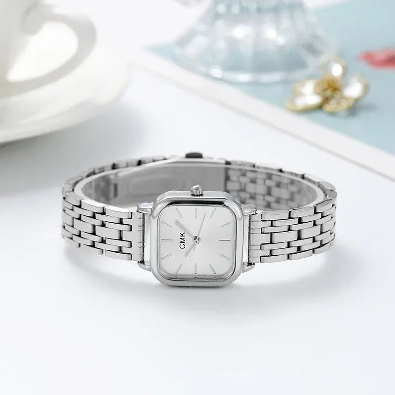 Steel Strap Quartz Watch Women Square Dial Analog Quartz Wristwatch