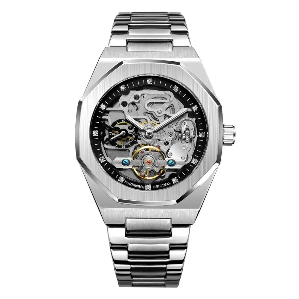 Steel Strap Skeleton Mens Watches Tourbillon Mechanical Watch for Men Automatic Top Brand Luxury Reloj Hombre