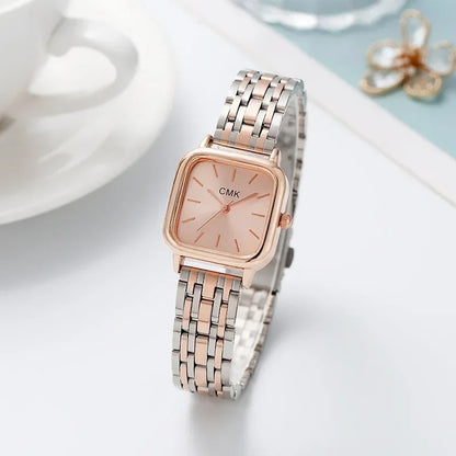 Steel Strap Quartz Watch Women Square Dial Analog Quartz Wristwatch