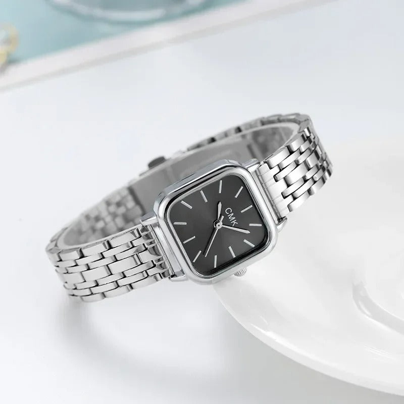 Steel Strap Quartz Watch Women Square Dial Analog Quartz Wristwatch